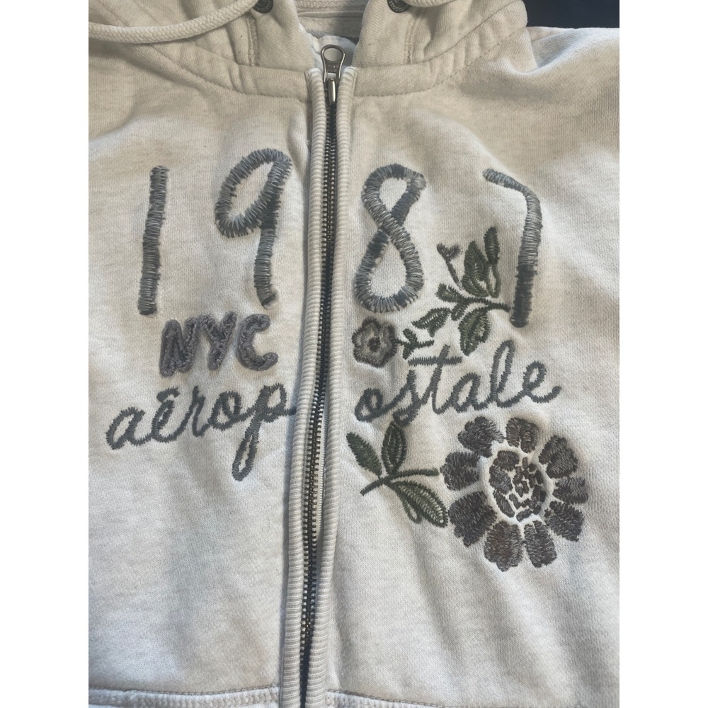 Aeropostale 1987 NYC Embroidered Zip‎ Up Hoodie Sweatshirt Women's L Gray